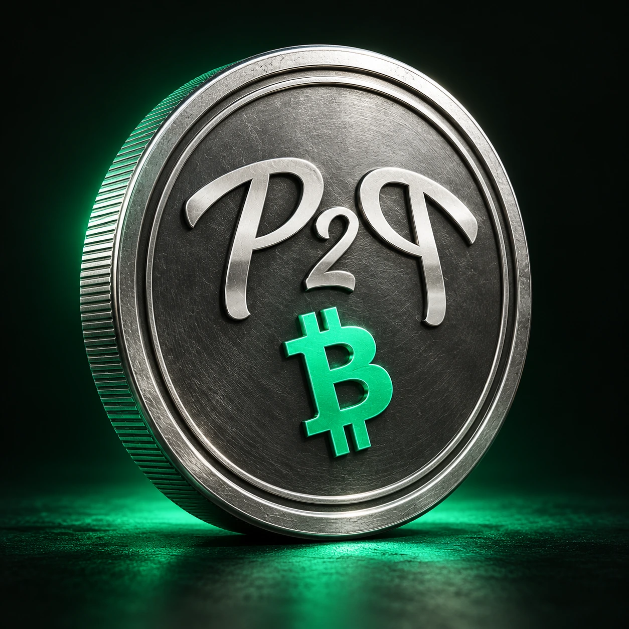 Moneda plateada LEP2P con el logo del podcast y el símbolo verde de Bitcoin Cash